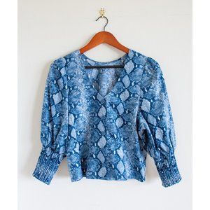 Stella & Dot Puff Sleeve Top, Navy Snakeskin